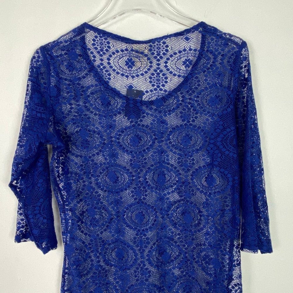 NWT Abercrombie & Fitch Royal Blue Lace 3/4 Sleeve Top Swim Cover Up Size XS NEW - Picture 8 of 9